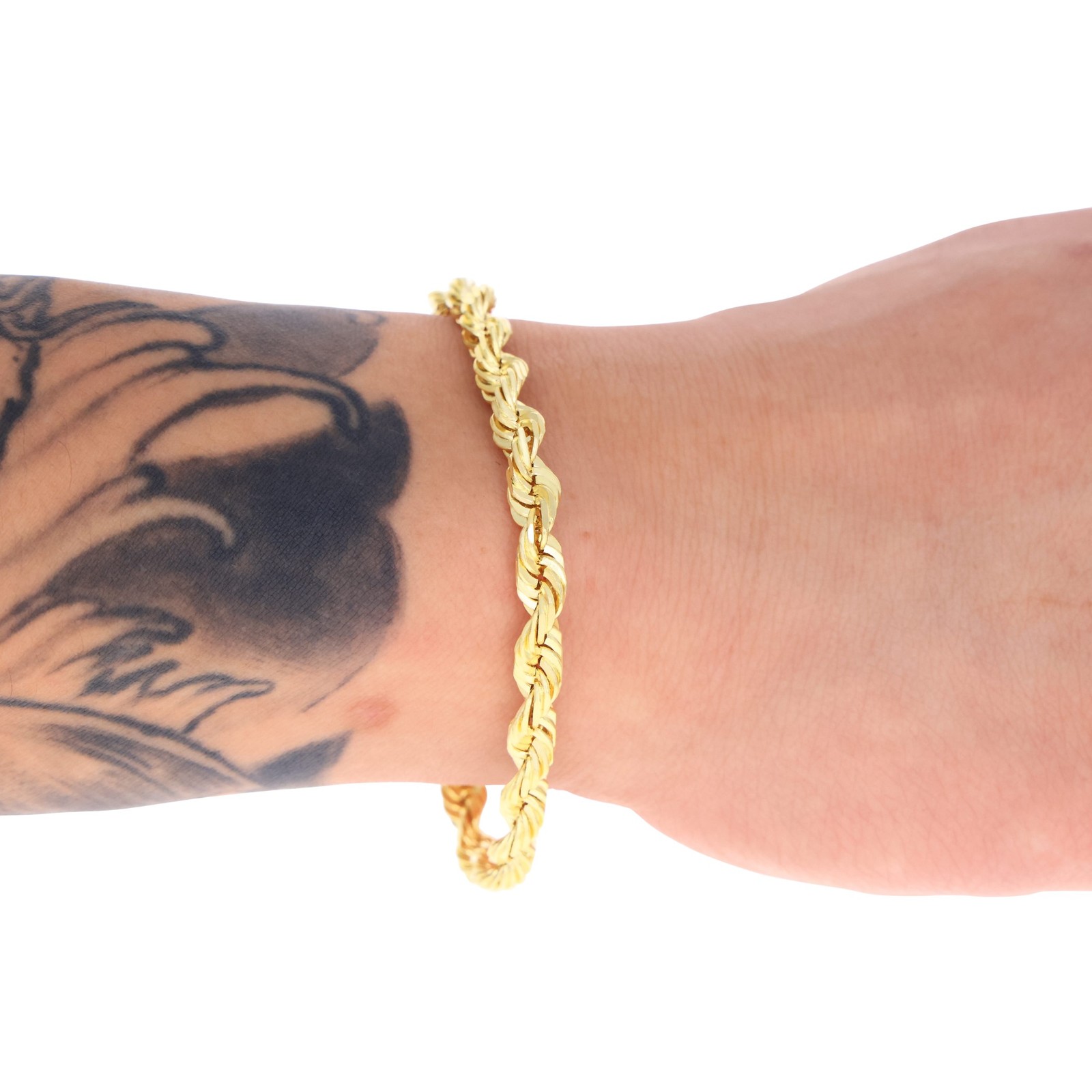14K Yellow Gold 5mm Diamond Cut Rope Chain Bracelet Men Women 7″ 7.5″ 8″ 8.5″ 9″