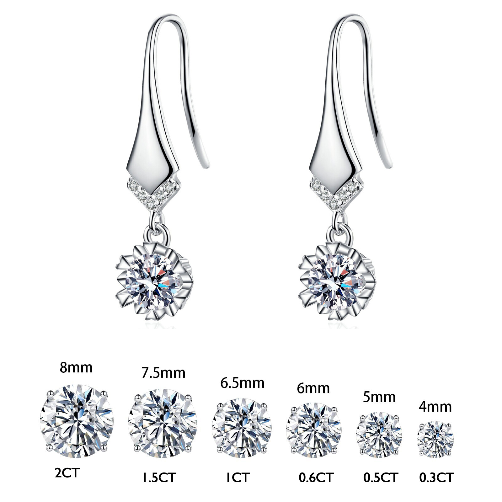 1ct/pair Created Moissanite Drop Dangle Hook Earring 925 Sterling Silver for Her