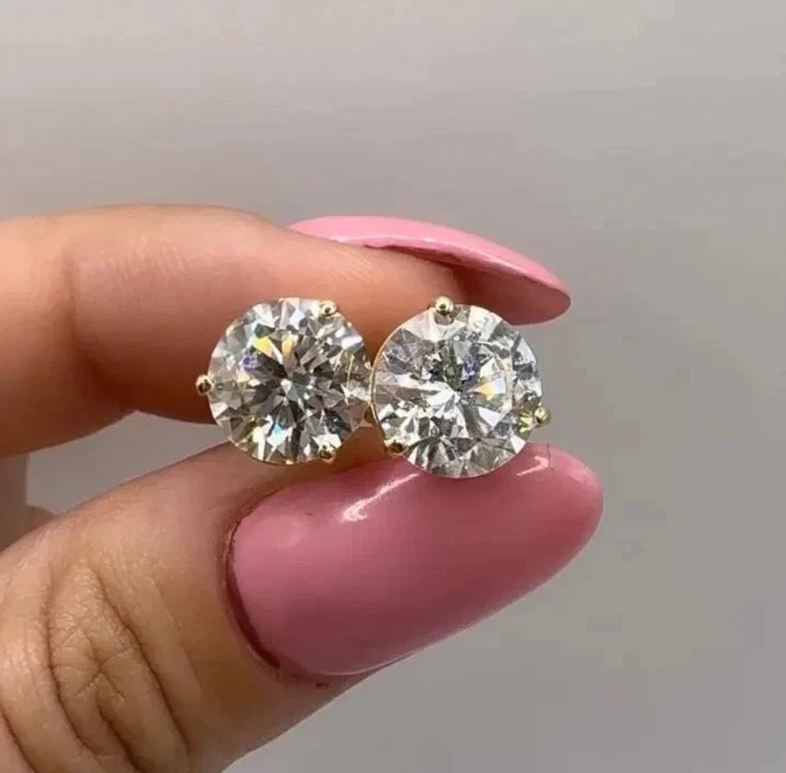 Screw Back Solitaire Earrings 2.50Ct Lab Grown Diamond 14k Yellow Gold Plated