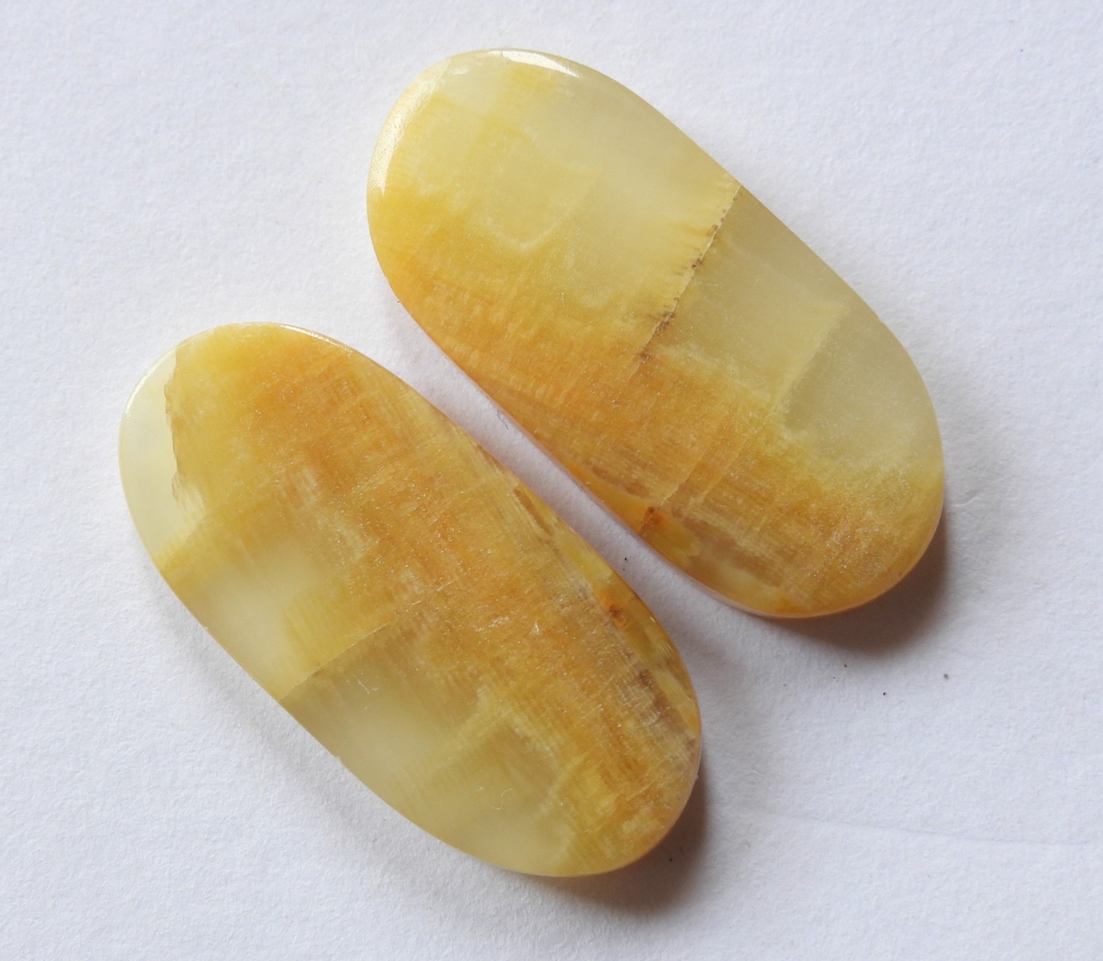 26.75 Ct Natural Yellow Calcite (26.7mm X 12.5mm each) Cabochon Match Pair