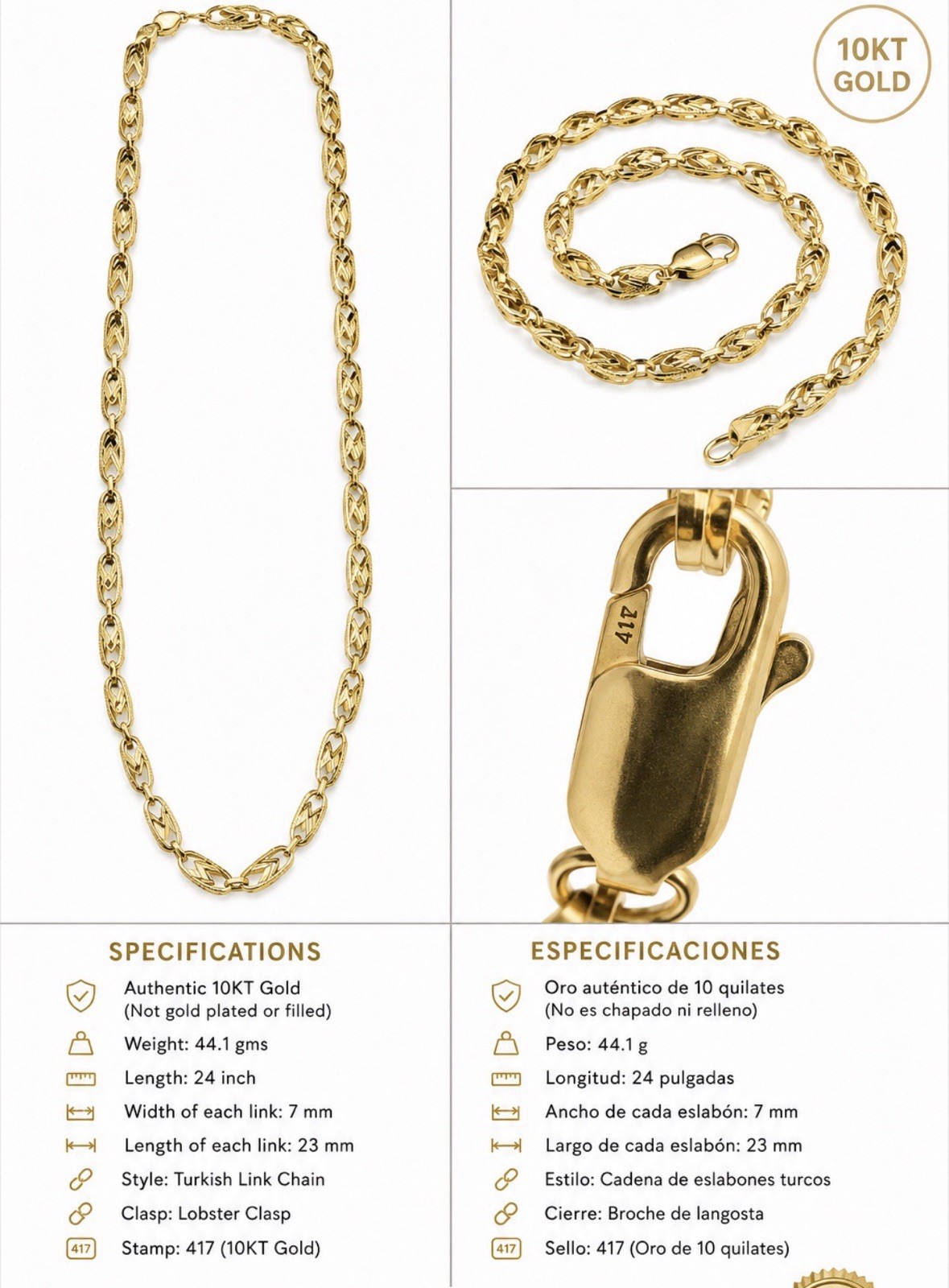10kt Gold Turkish Link Chain