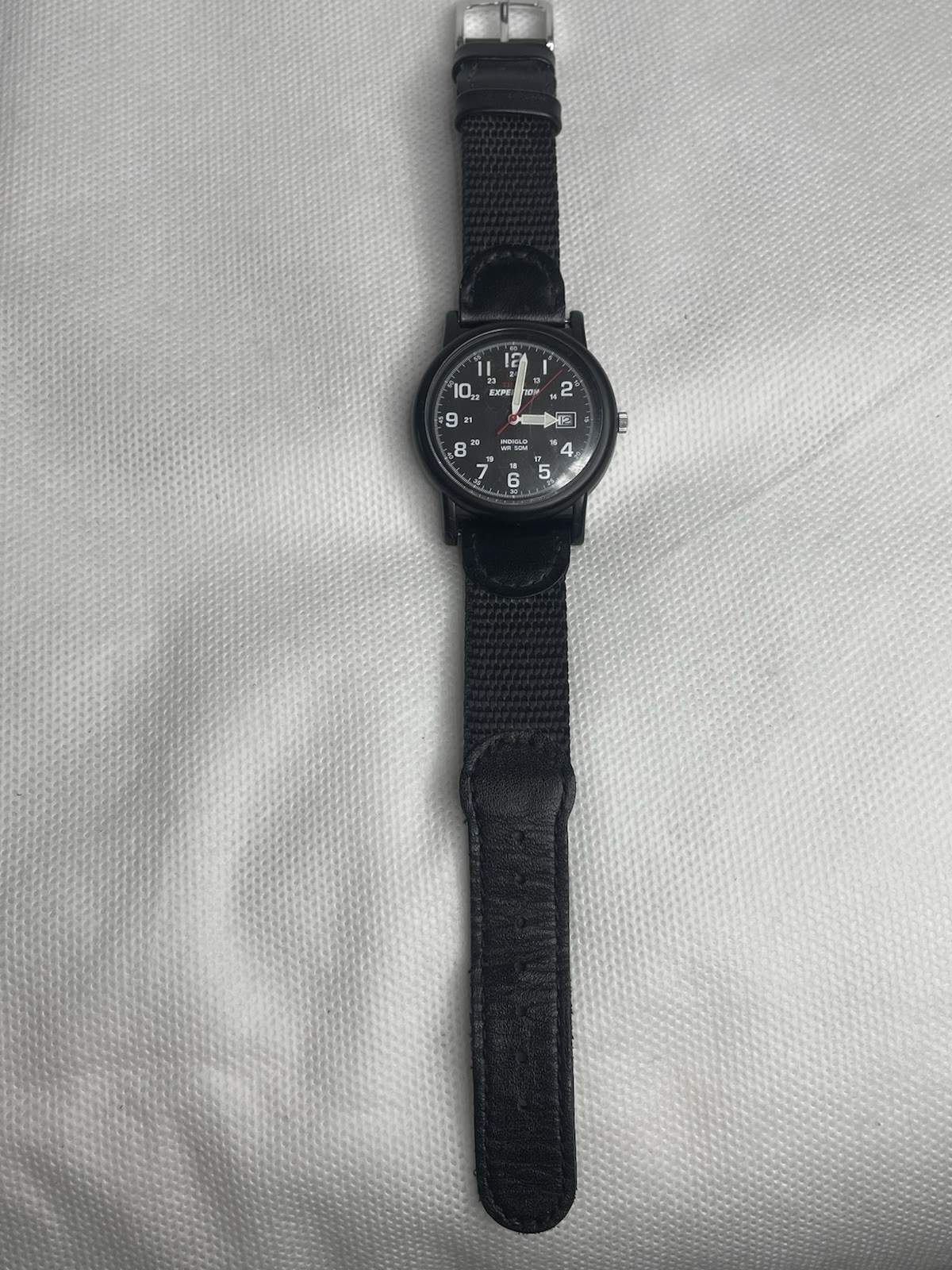 Timex Expedition Camper Watch T40011 Military Style Indiglo Black Leather Fabric