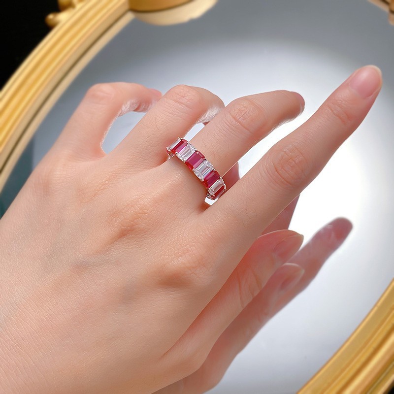 9ct Lab Grown Ruby & White Diamond D Color FL Clarity Ring, 18K Gold Vermeil
