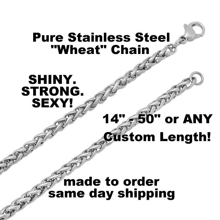 3mm Wheat Chain Necklace Pure Stainless Steel 14-50″ Custom Length Chain nb