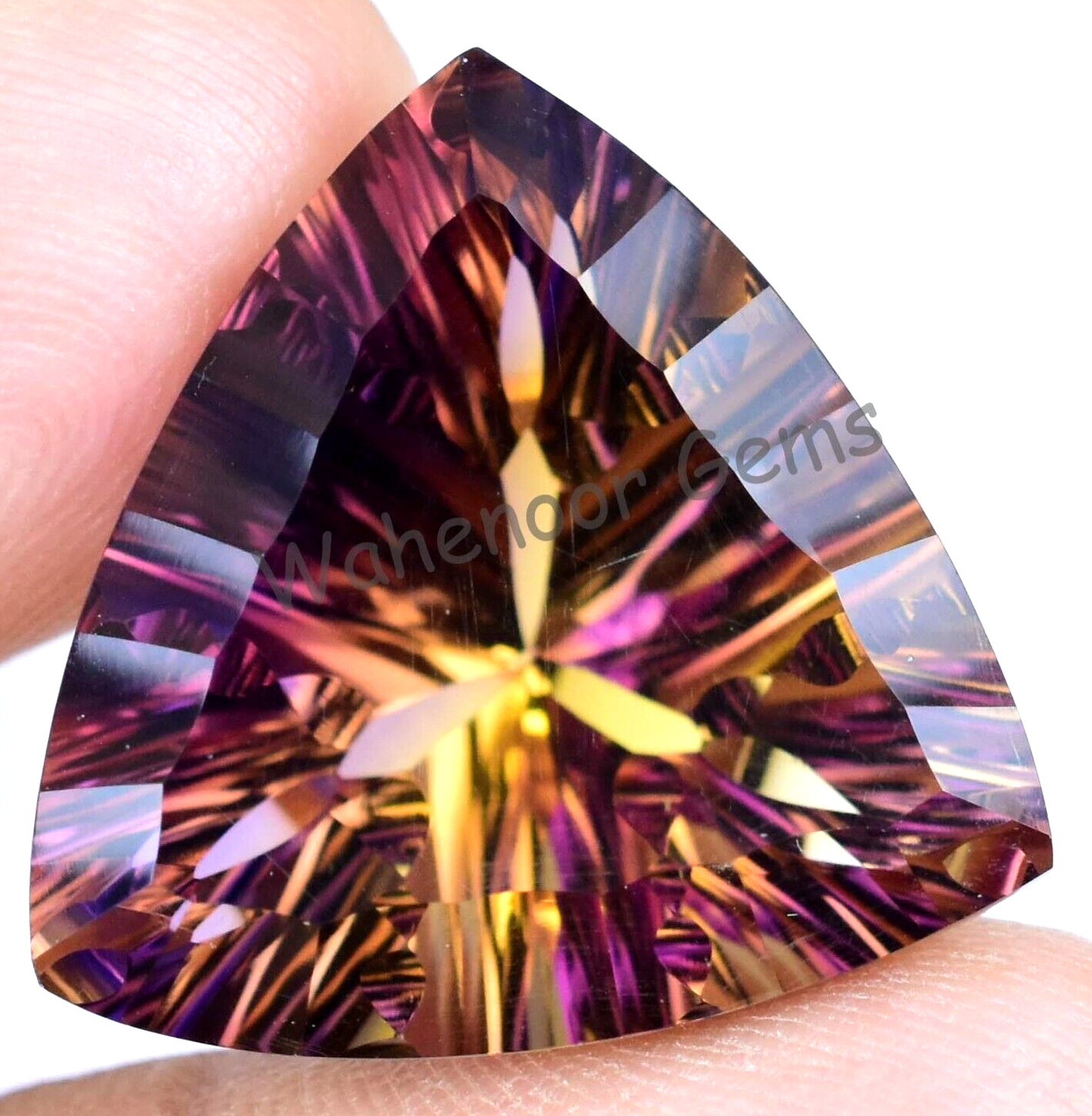 Flawless Natural Bi-Color Ametrine 27.45Ct Trillion Certified Untreated Gemstone