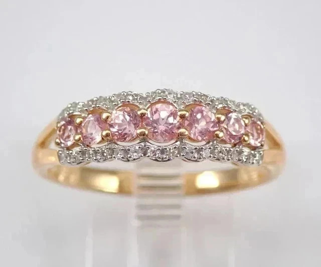 2.50Ctw Simulated Pink & White Diamond Wedding Band Ring 14k Yellow Gold Plated