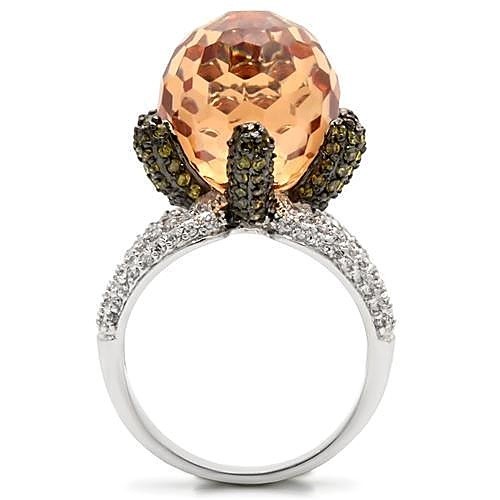 Women’s Organic Bloom Cocktail Ring, Champagne CZ, Rhodium & Ruthenium Plated
