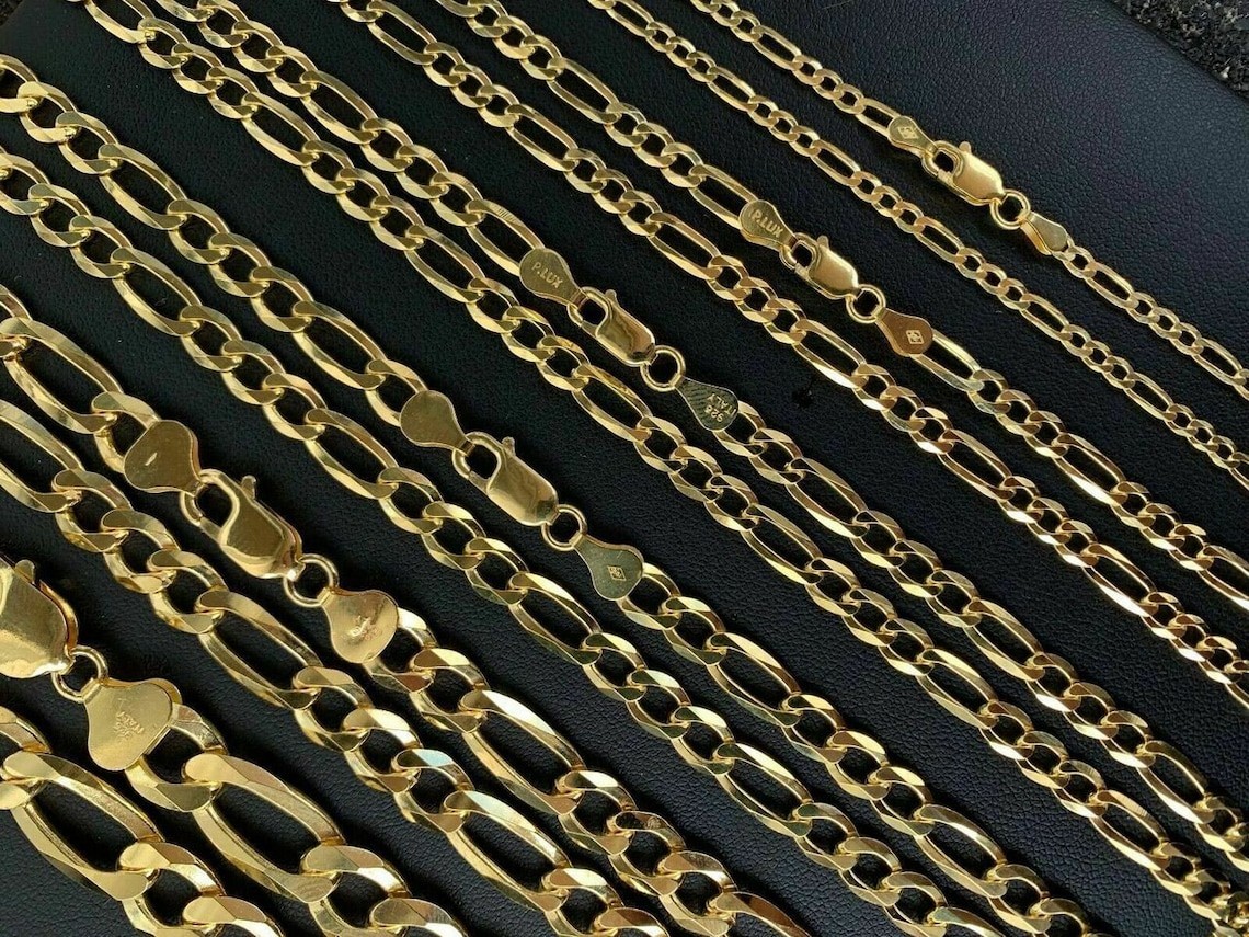 Figaro Chain 14K Yellow Gold-Plated 925 Sterling Silver All Sizes Italian