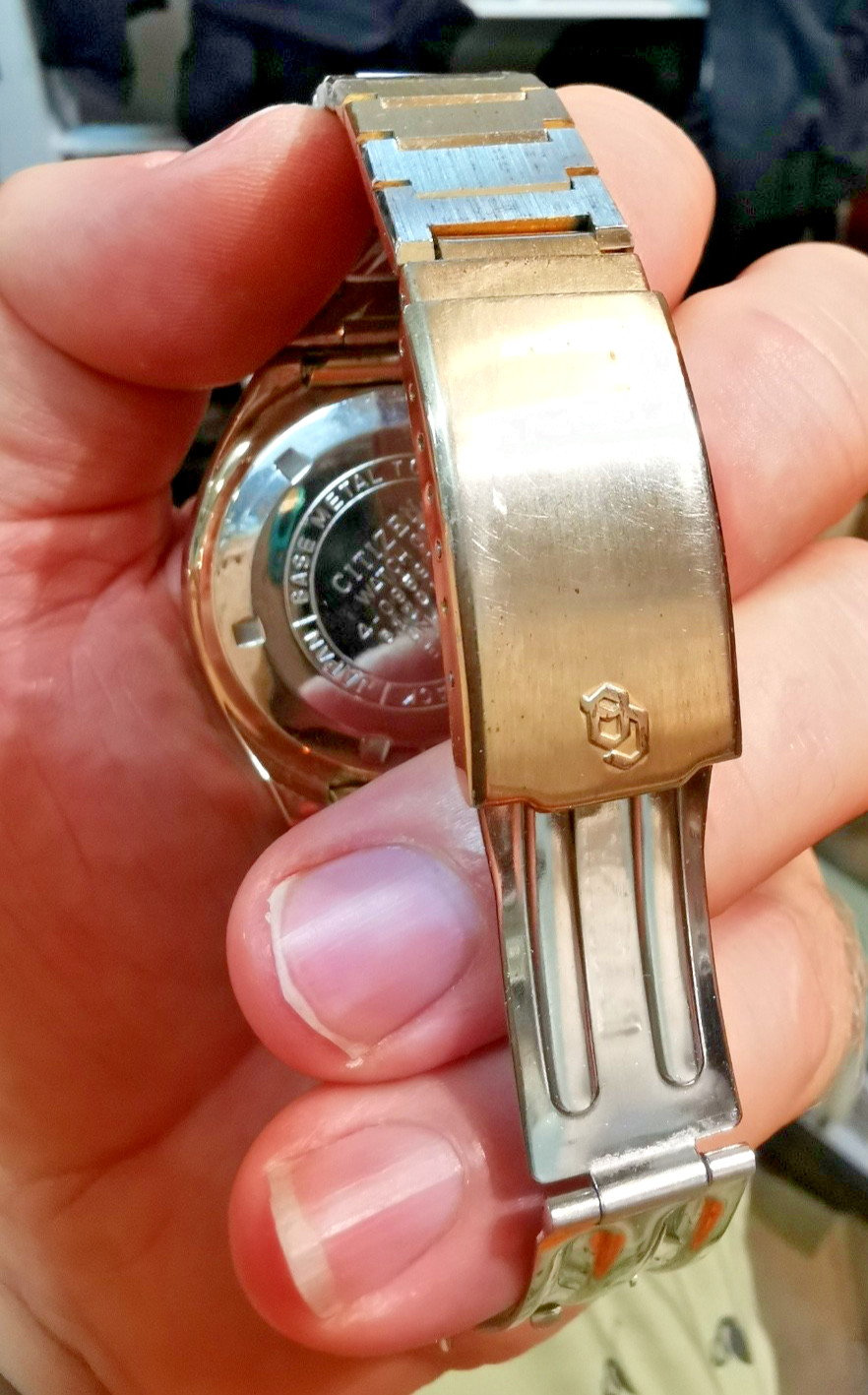 Citizen 59-2021 pinkish/reddish gold calculator round wathc from 1977, works