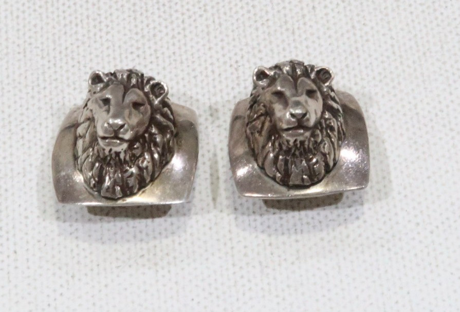 Rare Susan Cummings sterling lion endangered species Africa 925 clip on earrings