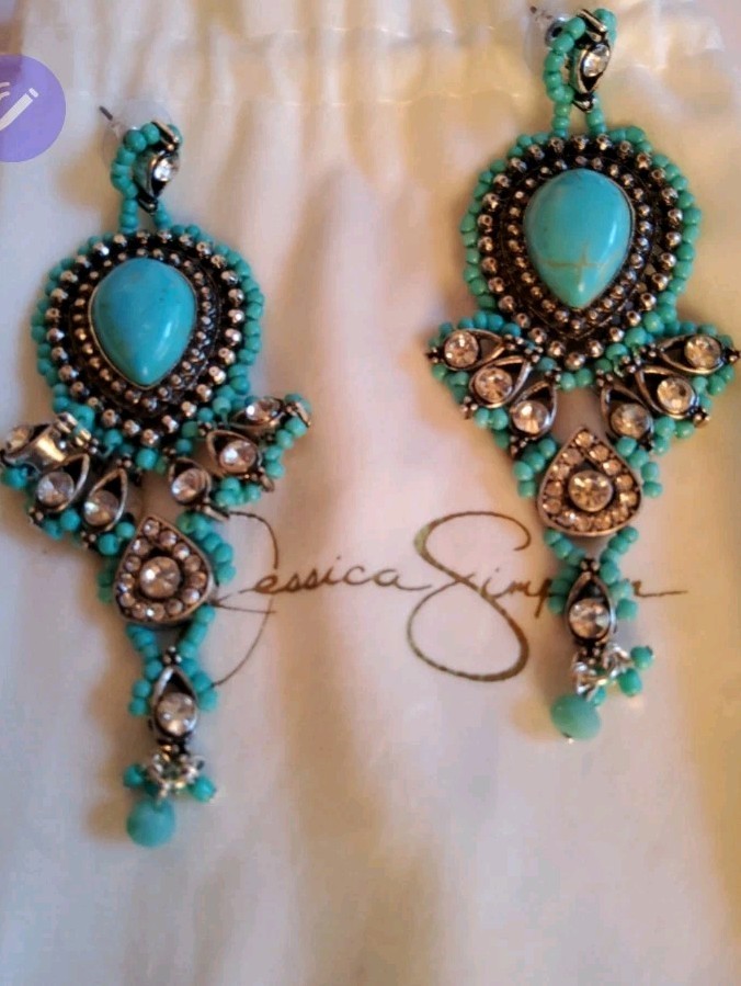 Jessica Simpson Faux Turqouise Beaded Stone Chandalier Earrings