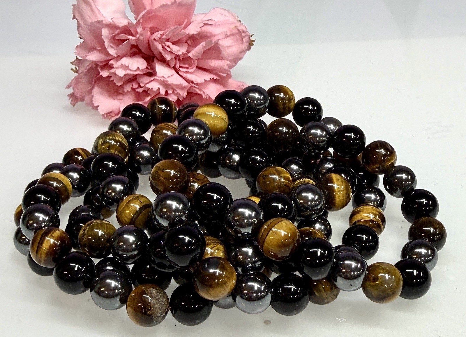 Wholesale 6 Pcs Natural Tiger Eye Hematite Black Onyx 10mm 7.5” Crystal Bracelet
