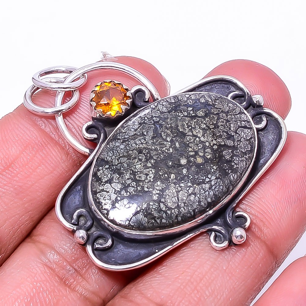 Marcasite – Callahan Mine & Citrine 925 Sterling Silver Pendant 1.76″ P34