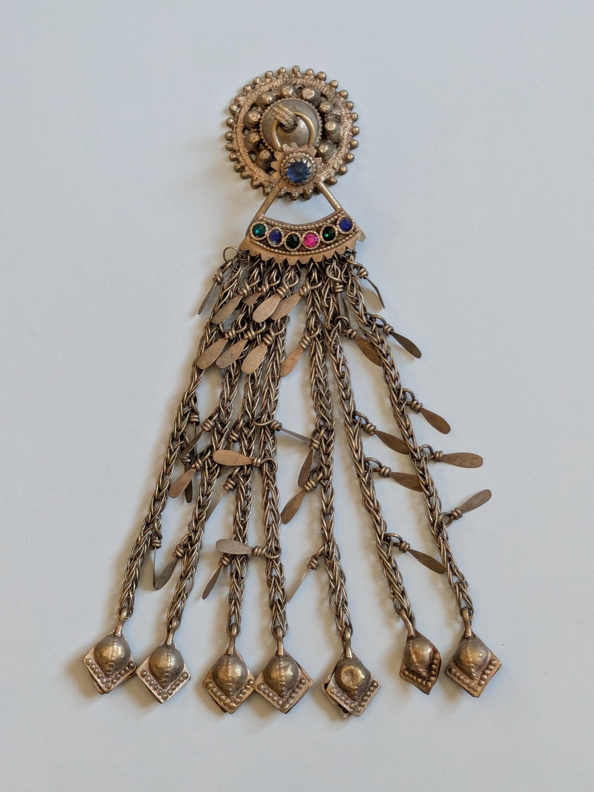 Kuchi Tribal Pendant Large Textile Adornment Unique Focal 8.5″ (20657)