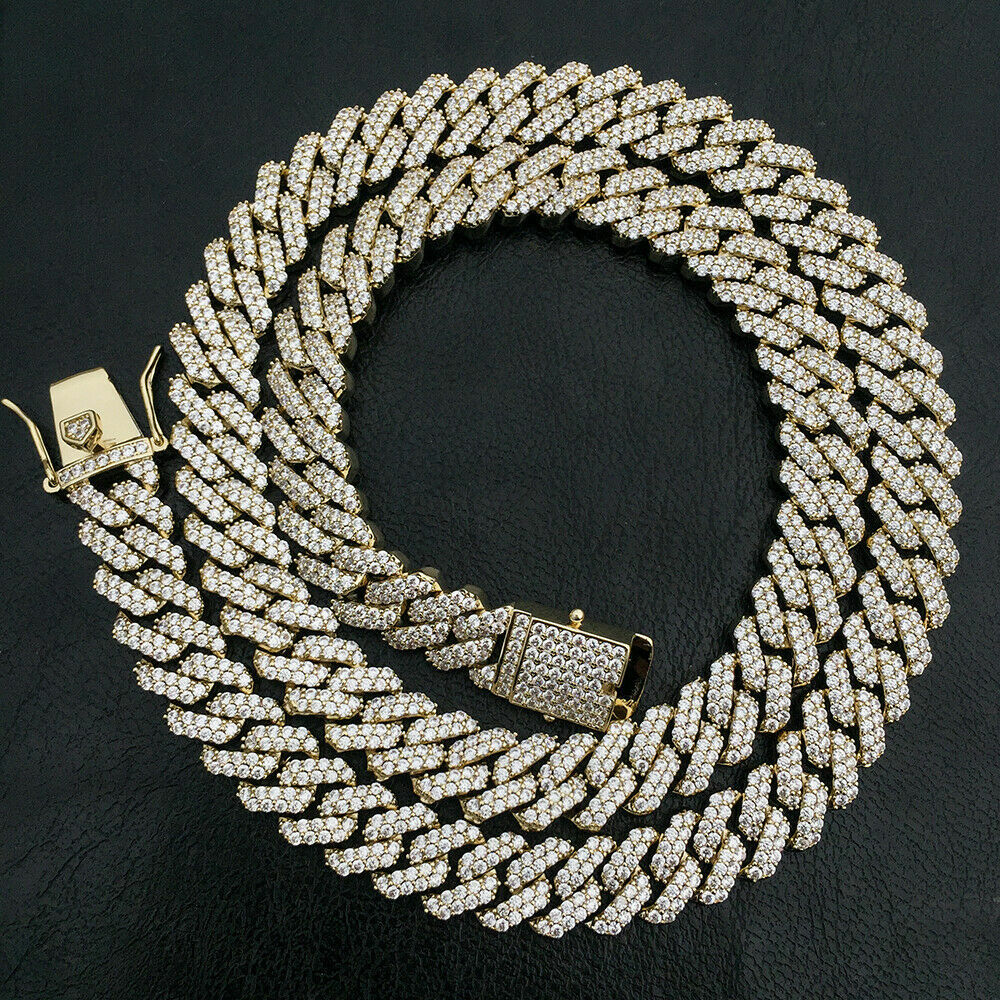 Men’s Heavy Iced CZ Out Miami Cuban Link Chain With Gold Plated Stainless Steel