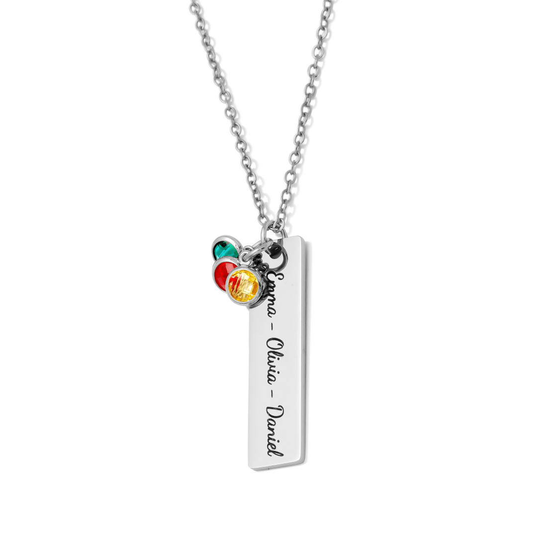 Necklace – Personalized Name Engraved Bars With Birthstone for Women/Men