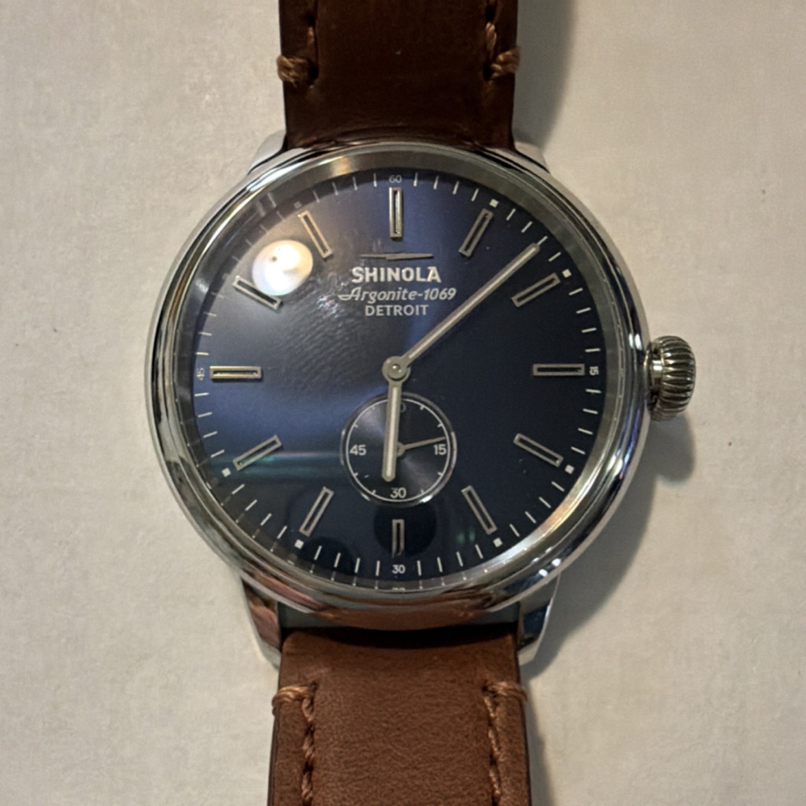 Shinola Argonite-1069 Men’s Blue Dial Brown Leather Quartz Classic Watch