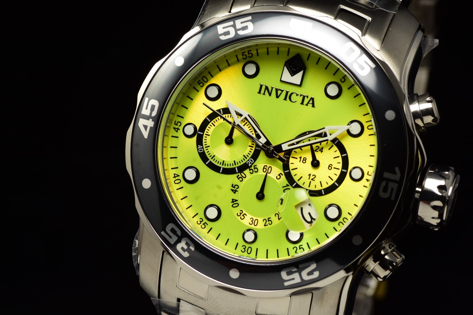 NEW Invicta Men’s 48mm Pro Diver SCUBA Chronograph YELLOW DIAL Silver Tone Watch