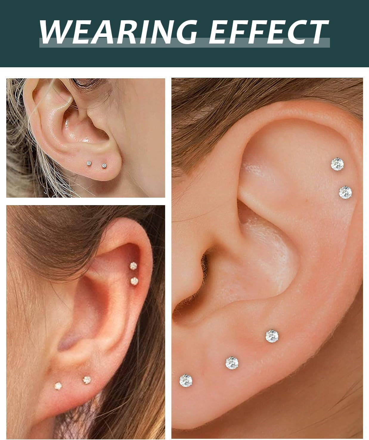3-5 Pairs Square Earrings Set for Men Women, 14K Gold Filled Princess Cut Clear