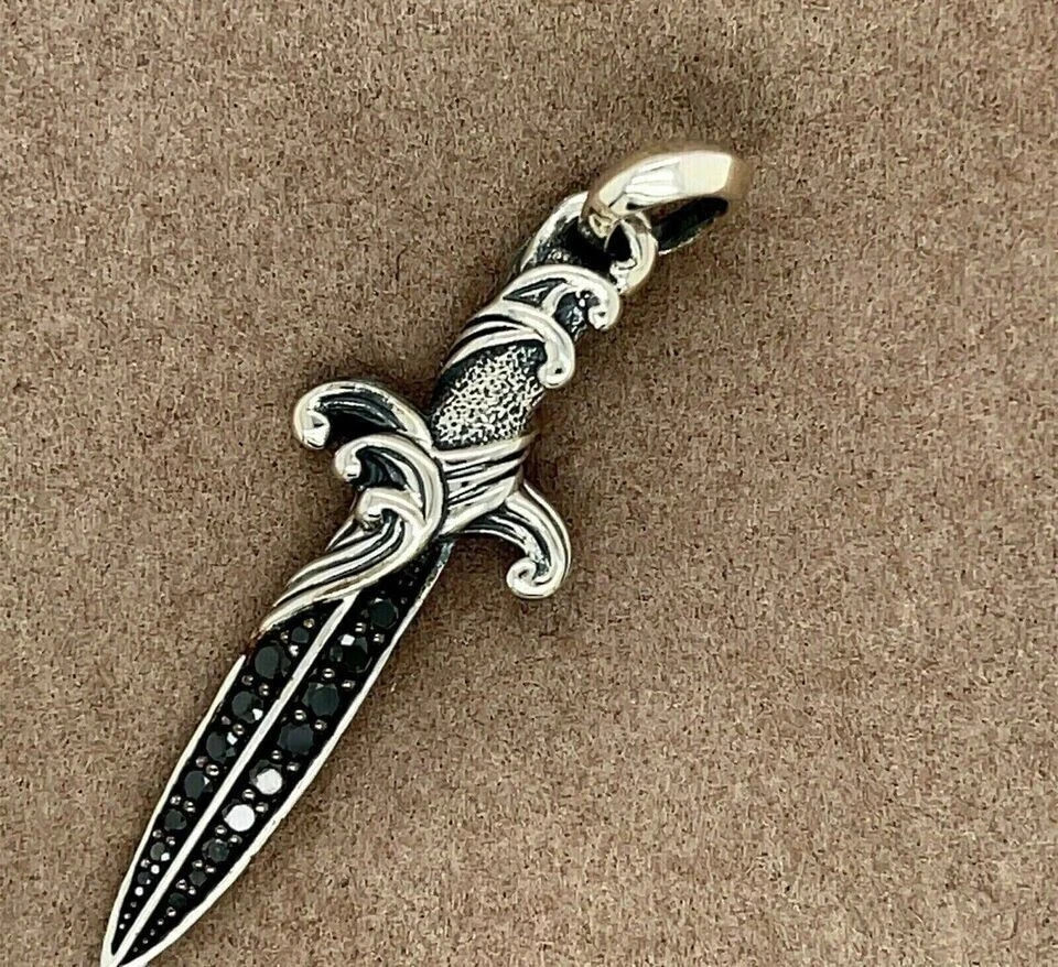 2.7Ct Round Cut Lab Created Diamond Fancy Knife Pendant 14K Two Tone Gold Plated
