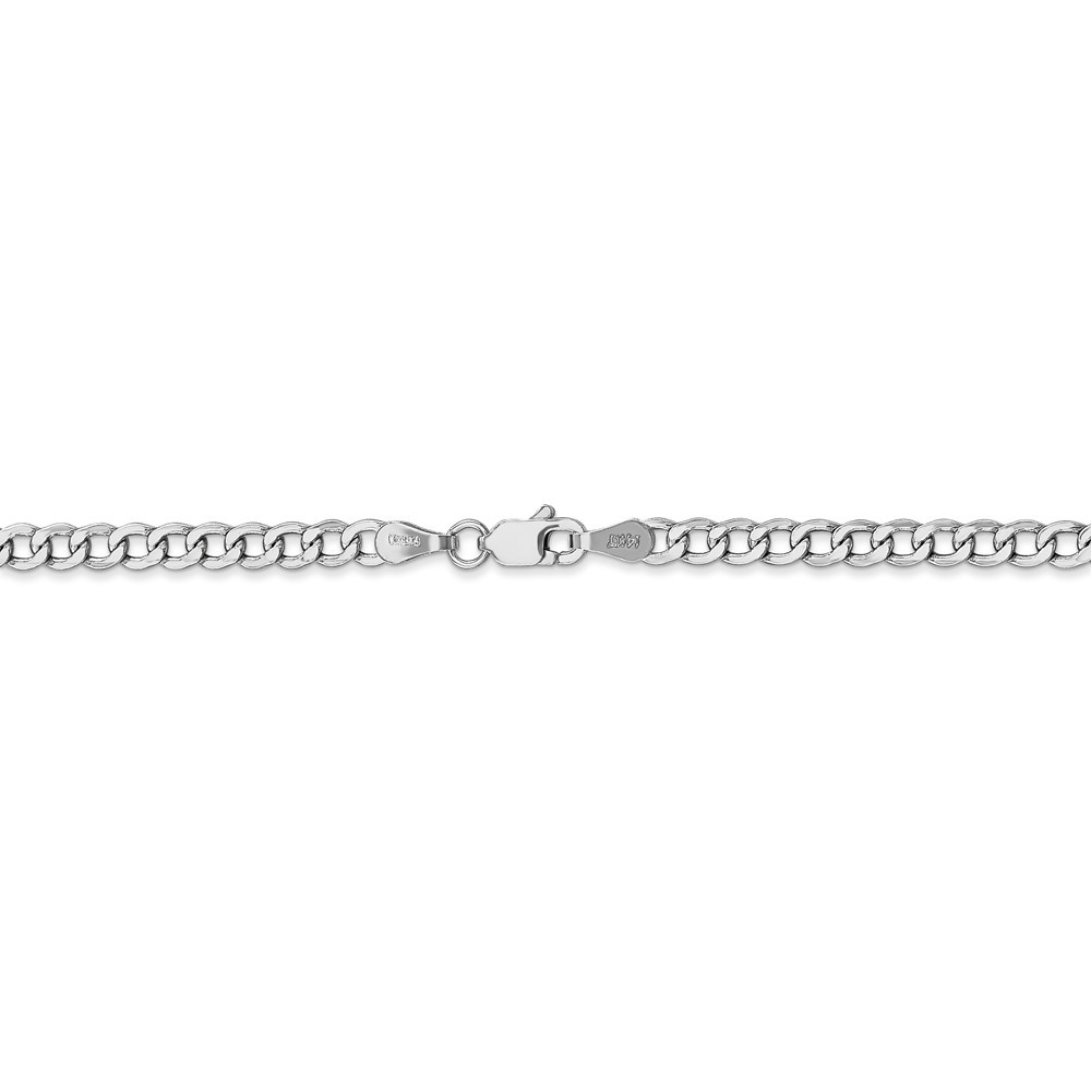 14k White Gold 3.35mm Semi-Solid Curb Link Chain Bracelet 8 Inch