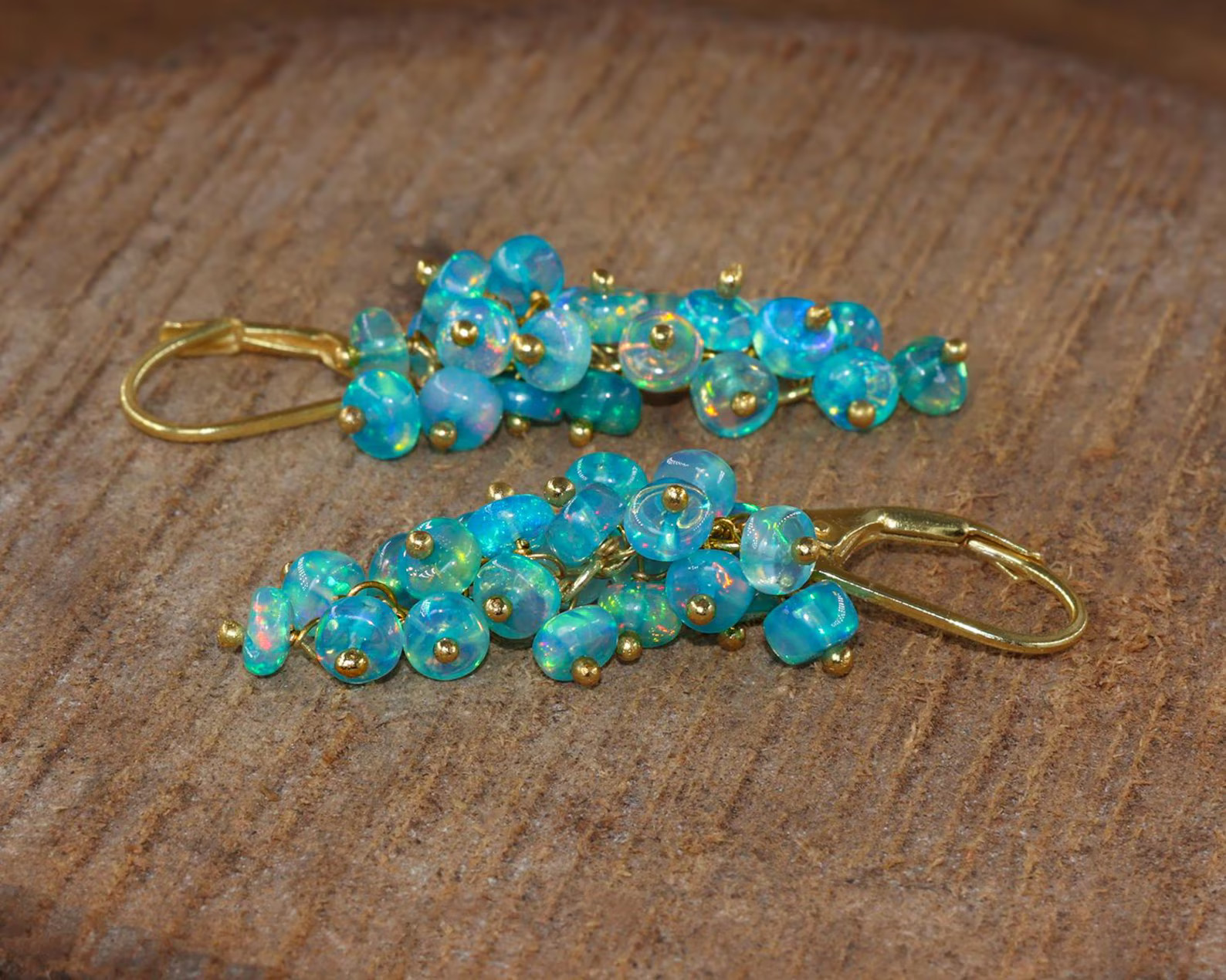 Natural Paraiba Opal Cluster Earrings 925 Silver Leverback October Birthstone