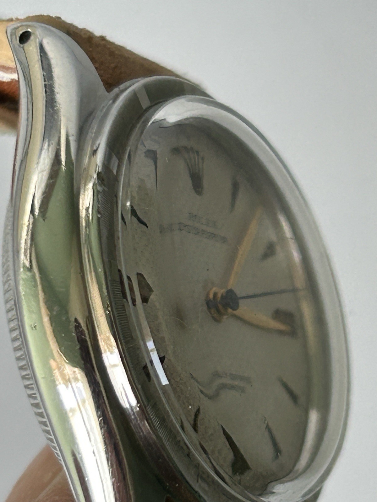 1952 Vintage ROLEX BUBBLEBACK 6103 Honeycomb Waffle dial Rare 2piece 635 Cosc
