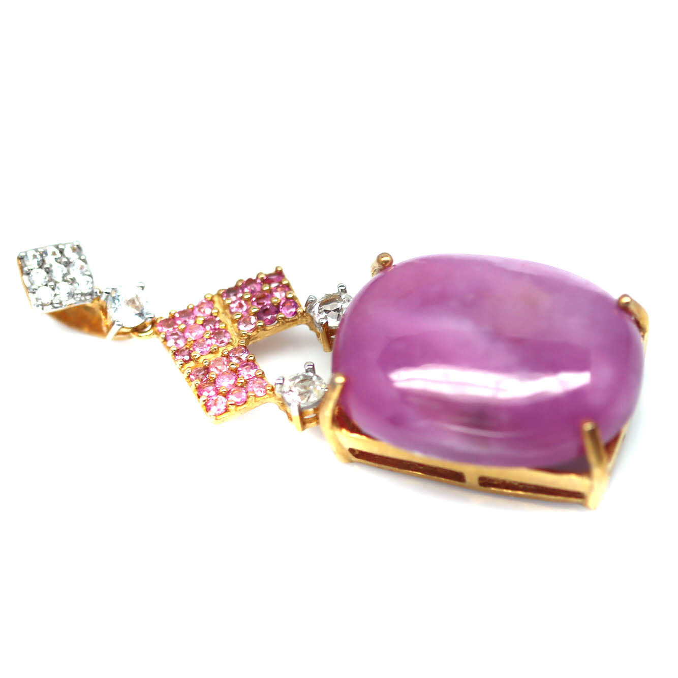 925 Sterling Silver 21 x 28 MM. Pink Ruby, Topaz, Sapphire & Zircon Pendant