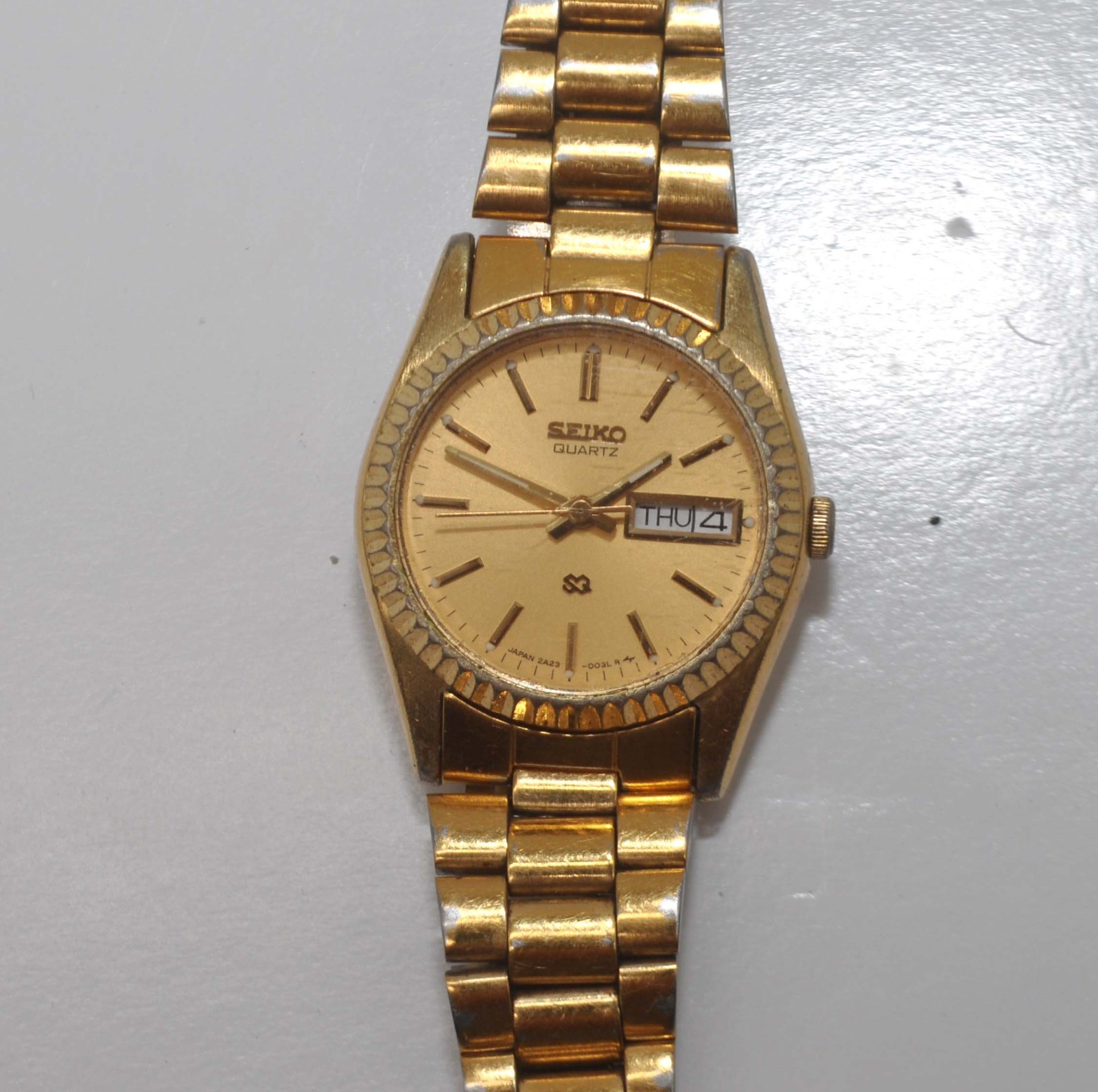 Seiko SQ 2A23-0010 23mm Gold Plated Day Date Women’s Watch