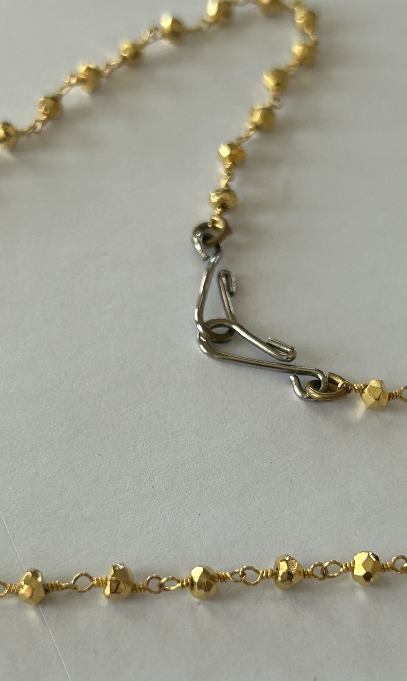 17” Gold Tone Station Faceted Bead And Chain Drop Bar Pendant Necklace