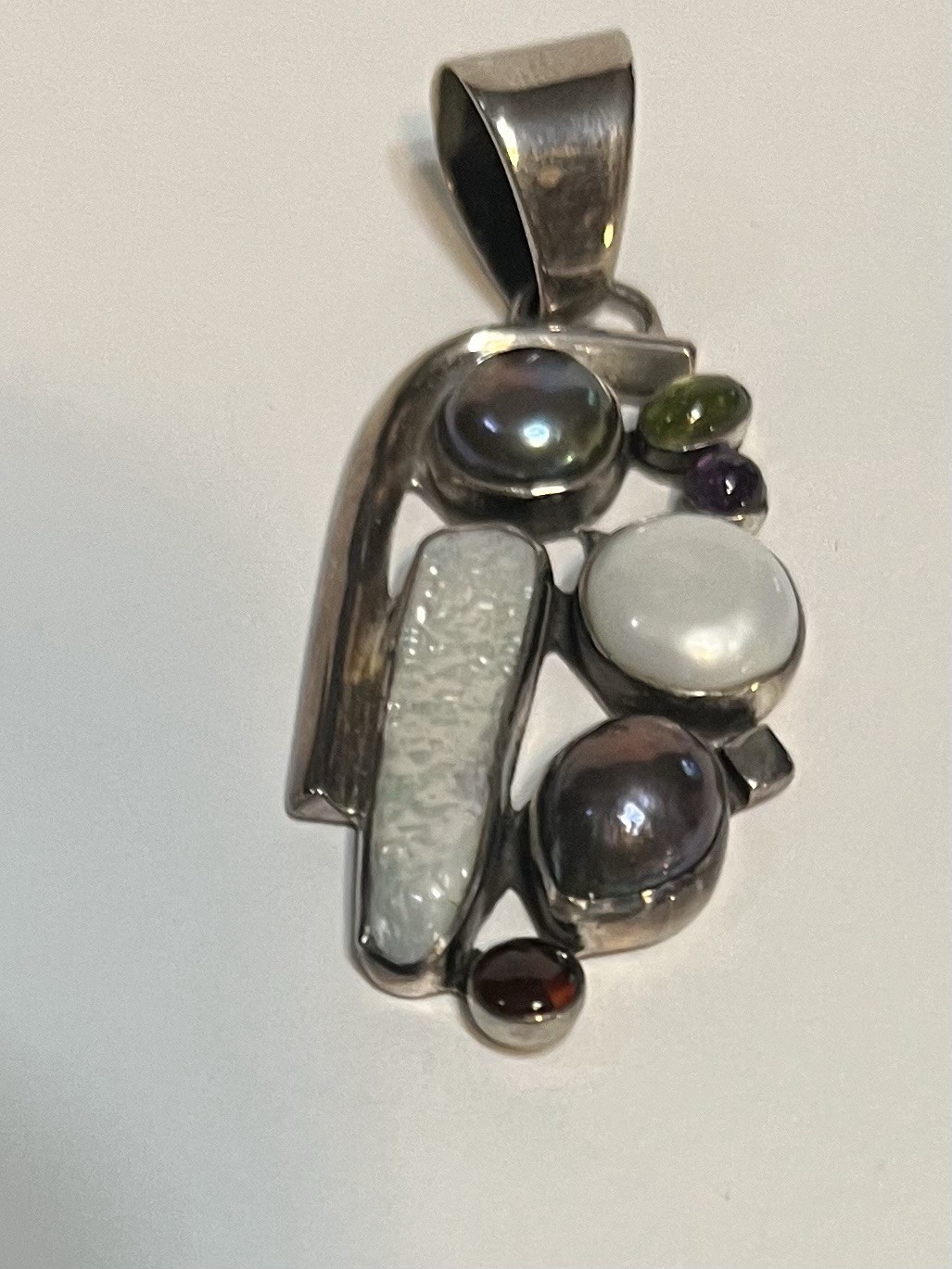 vintage style multi gem sterling silver pendant on 24 inch long black cord.new