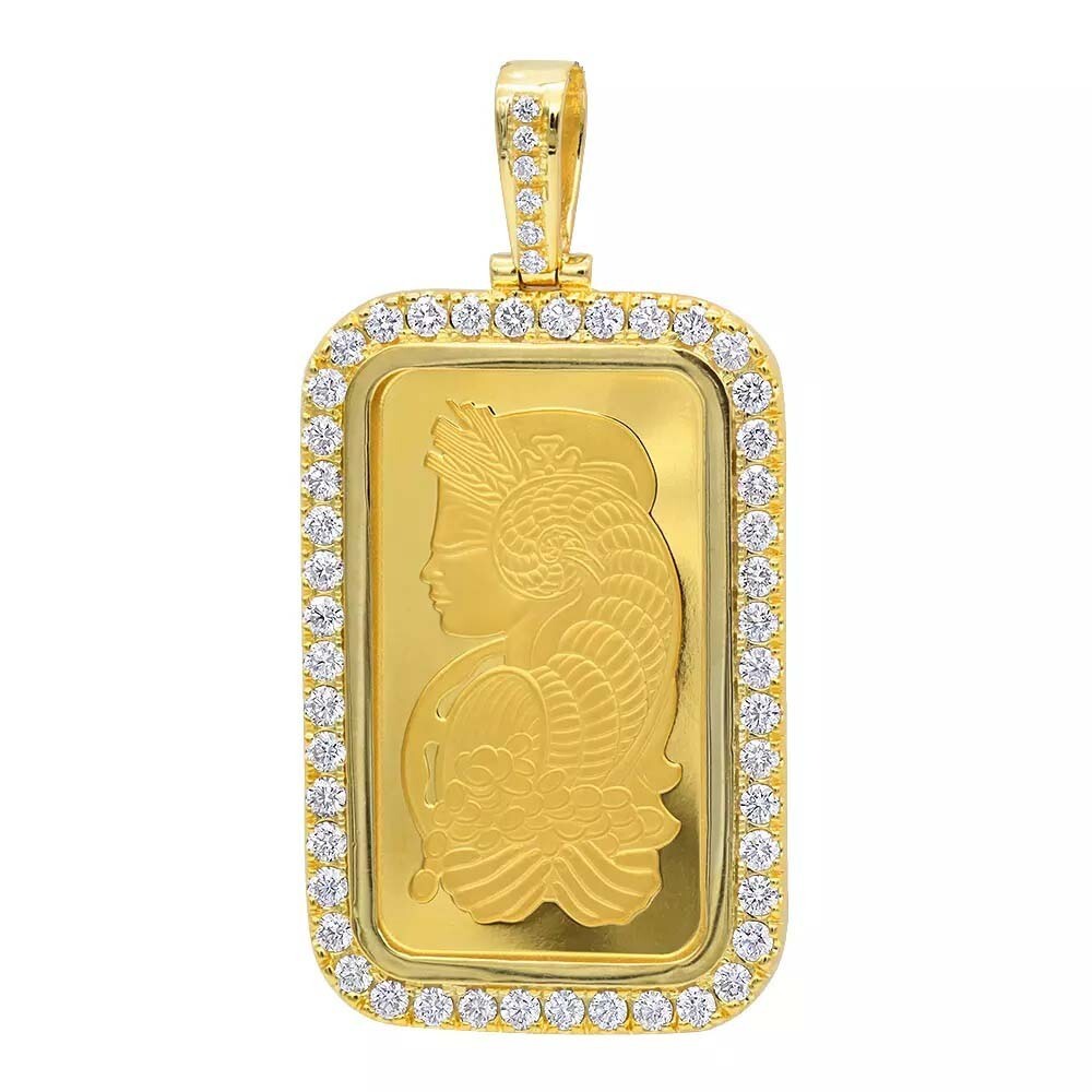 3.75 Ct D/FL Brilliant Moissanite 14K Yellow Gold Over Lady Fortuna Pendant 2.5″