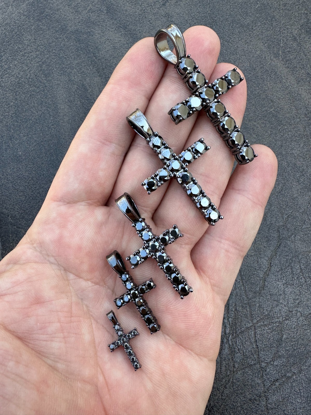 Black MOISSANITE Real Oxidized Rhodium 925 Silver Cross Iced Pendant Necklace