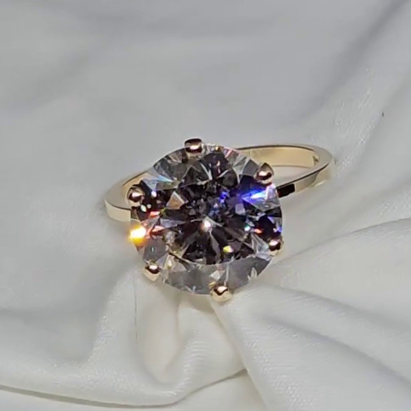 5.0 CT Round Cut Moissanite Solitaire Engagement Ring In 14K Yellow Gold Plated