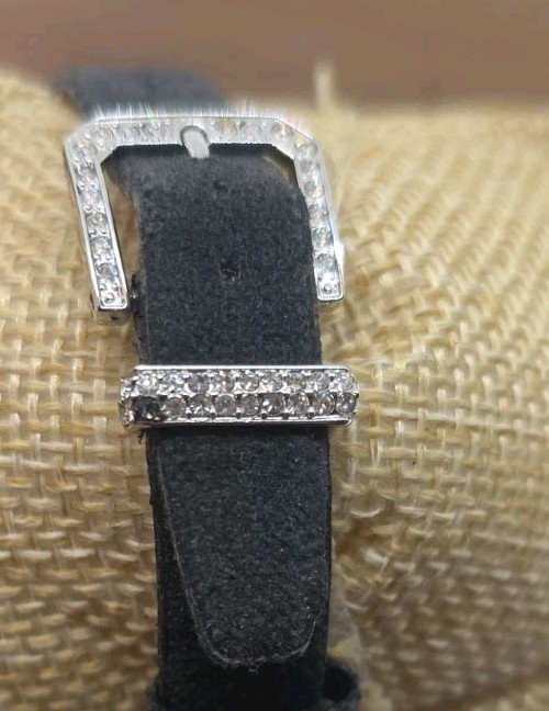 Victoria Wieck Crystal Wristwatch Rhinestones Leather & Suede Band New Battery