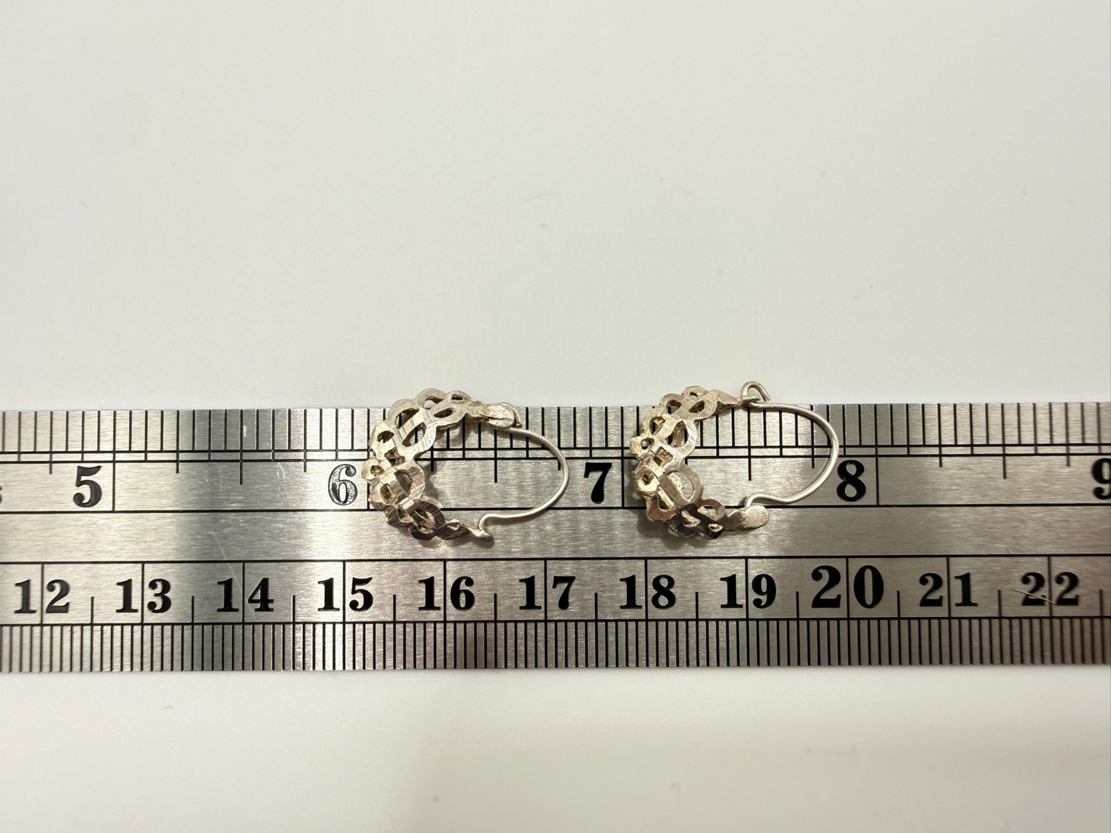 Silver Open Lattice Cutwork Crown Silhouette Hoop Earrings