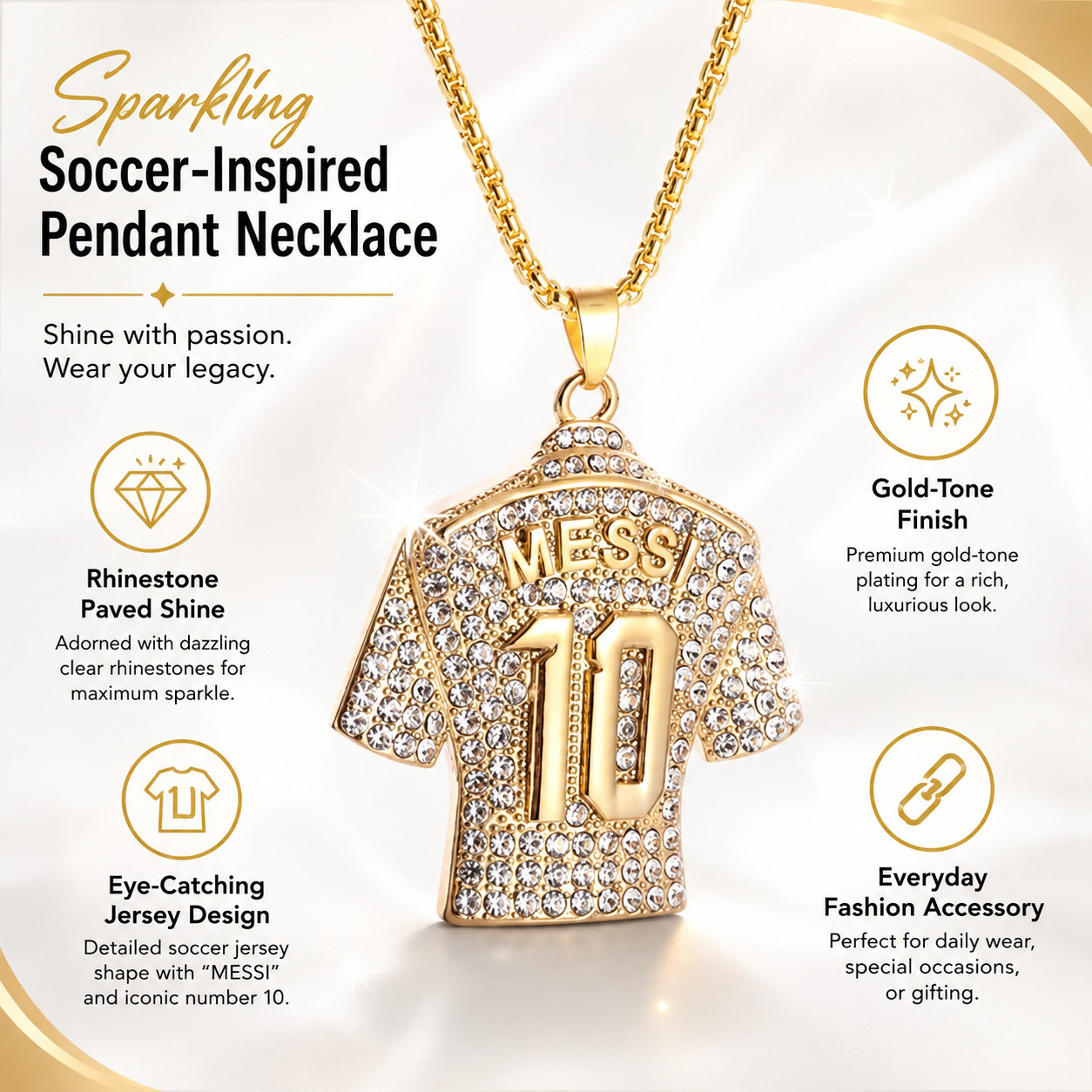 MESSI GOLD NECKLACE – SHINE WITH GOAT LM 10 + EXTRA ACCESSORIES ON US