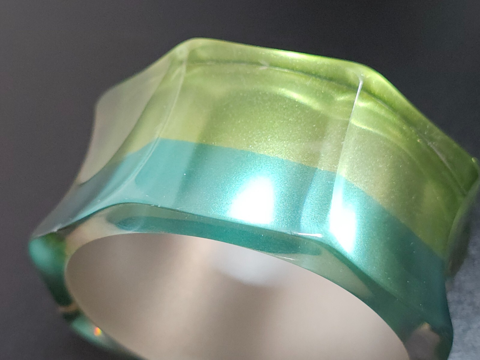 Two Large Chunky Vtg Lucite Plastic Resin Bangle Bracelets