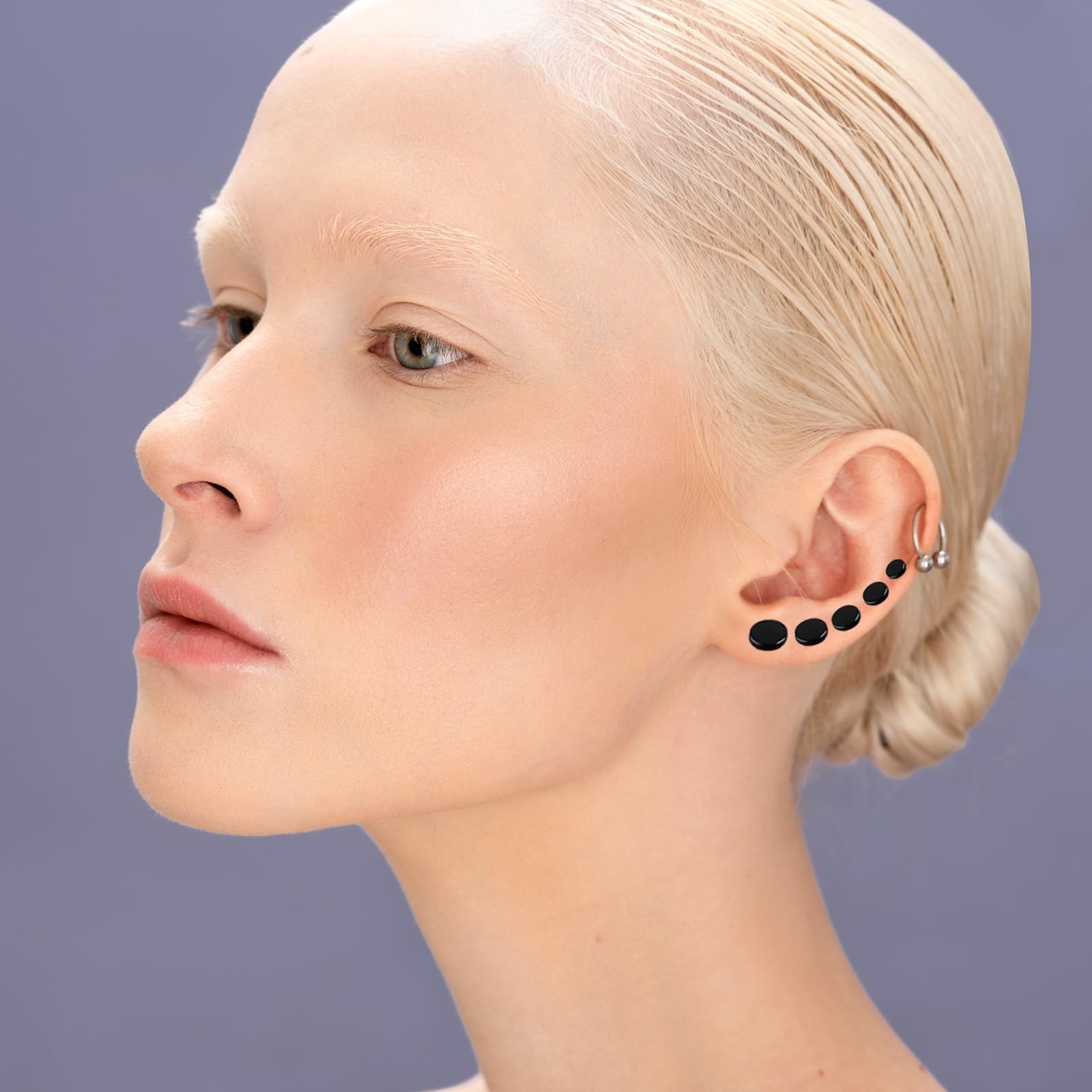 6 Pairs Flat Back Earrings, Black 4mm, 5mm, 6mm, 7mm, 8mm, 10mm,