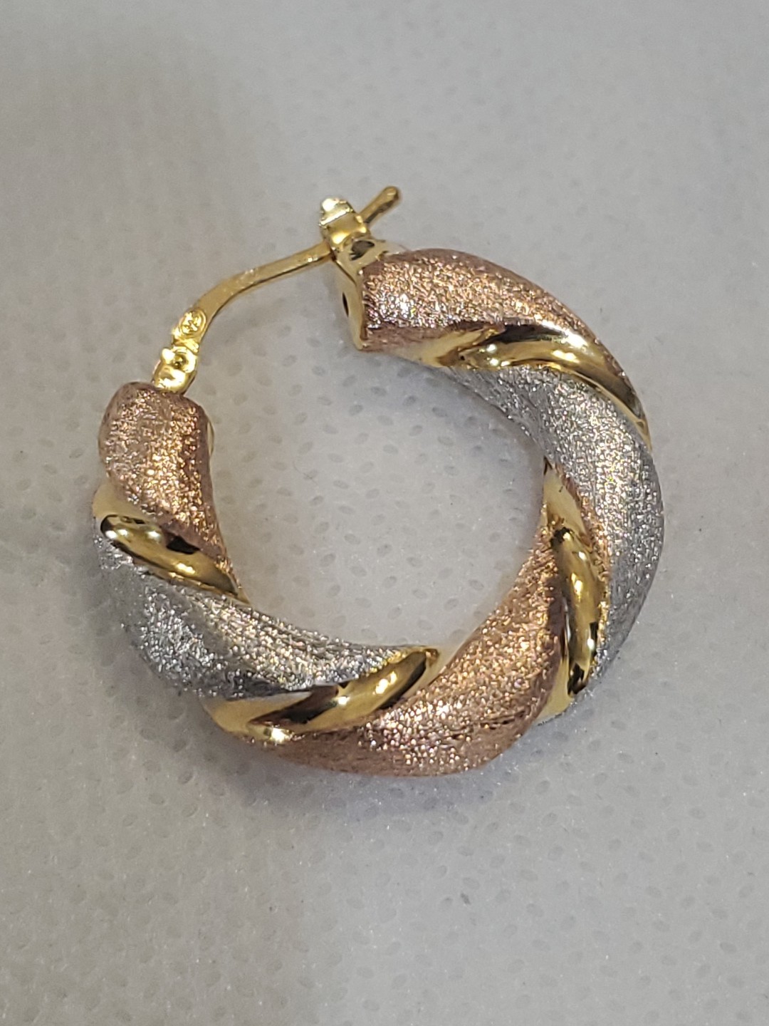 Streling 925 Multicolored Hoop Earrings. Brushed Silver & Rose Gold, Gold Color