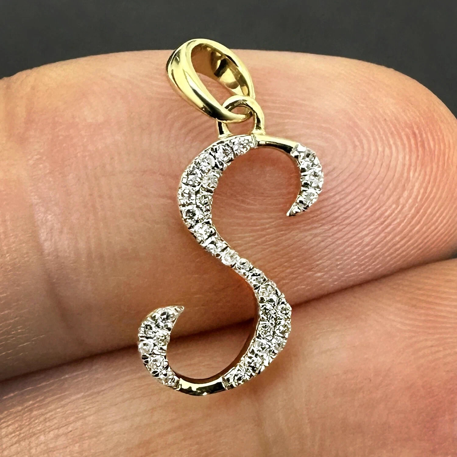 1.24Ct Real Moissanite Initial Letter S Pendant Necklaces 14K Yellow Gold Plated