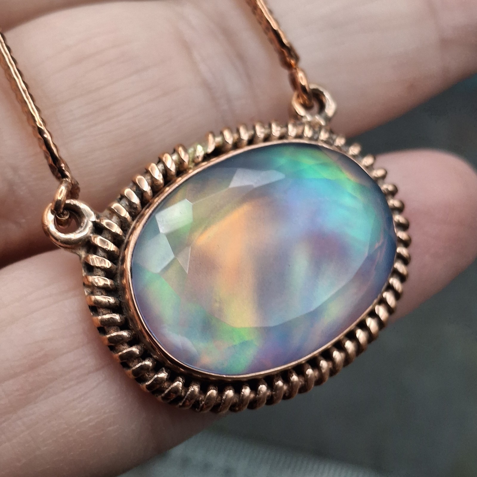 Aurora Opal Solid Copper Paperclip Chain Necklace Boho Southwestern 18-20in
