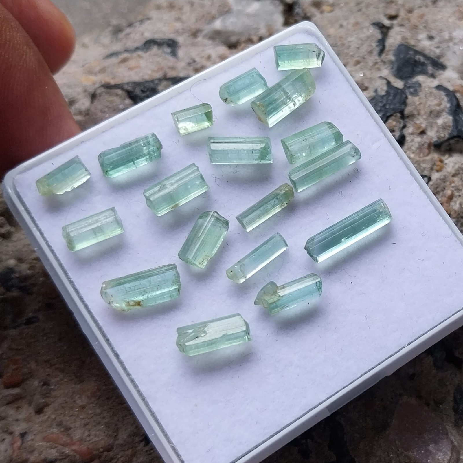 16 Ct 7 to 13 MM Natural Mint Green Tourmaline RAW Rough Pencil 17 Piece Lot