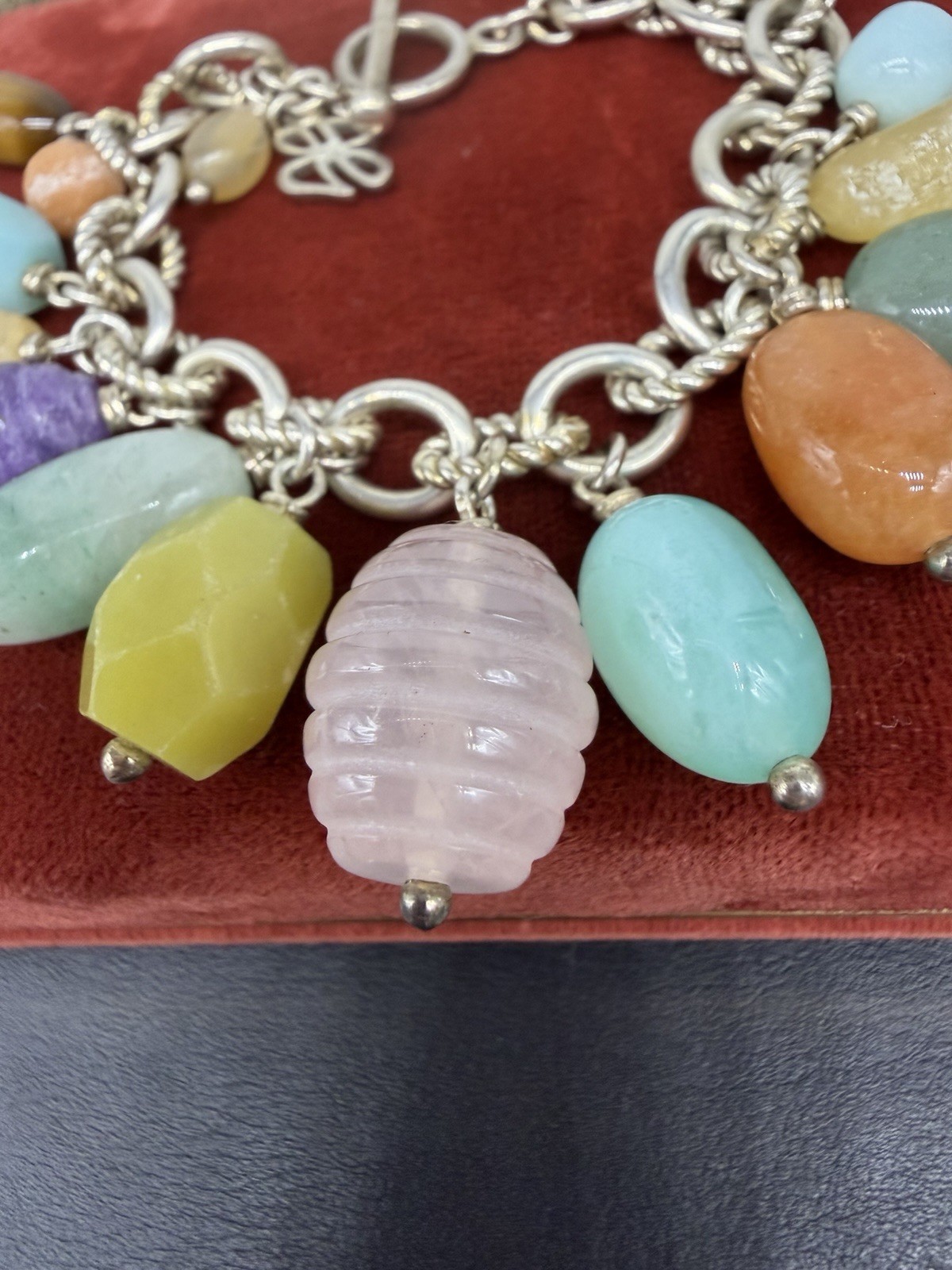 Vintage JB Sterling Silver 925 Multi Gemstone Cha Cha Charm Bracelet
