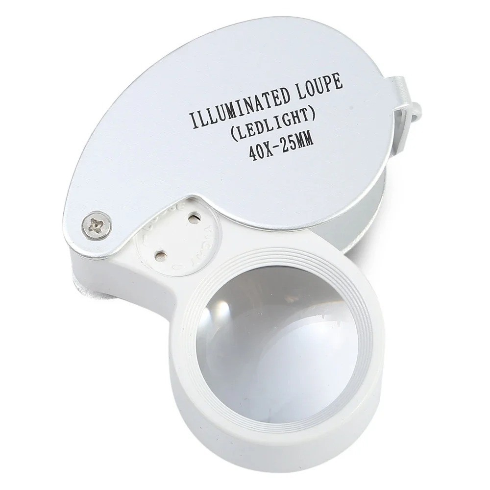 40X Magnifying Loupe Jewelry Eye Glass Magnifier LED Light Jewelers Loop Pocket