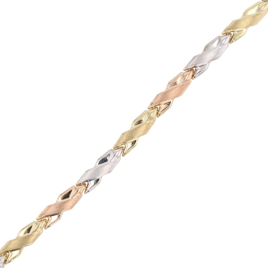 4.9mm Satin Finish X-Link Stampato 7″ Bracelet 10k Multi-Tone Gold 3.56 Grams