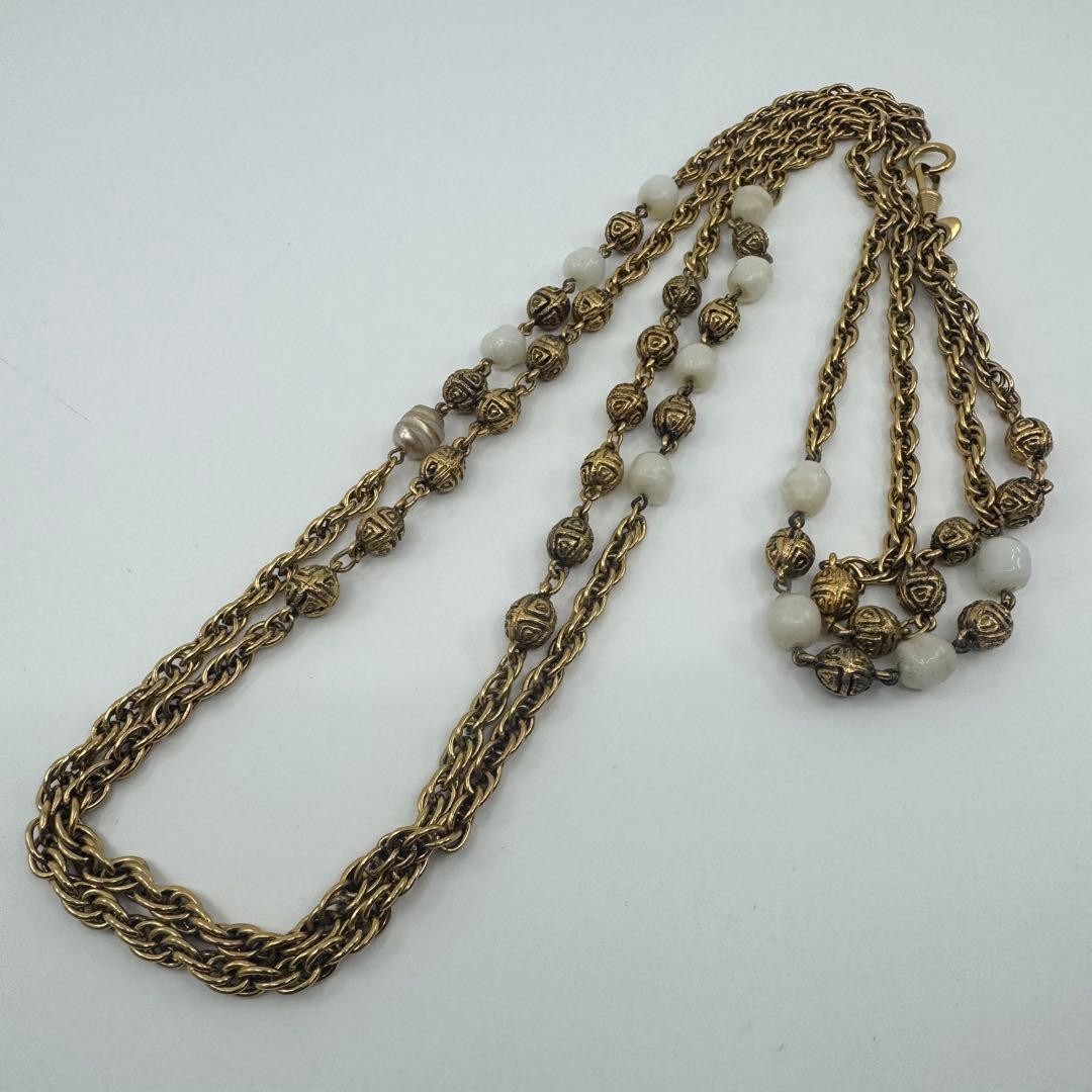 CHANEL LONG NECKLACE PEARL cc Double Gold 180cm Pendant Beauty engraved Auth