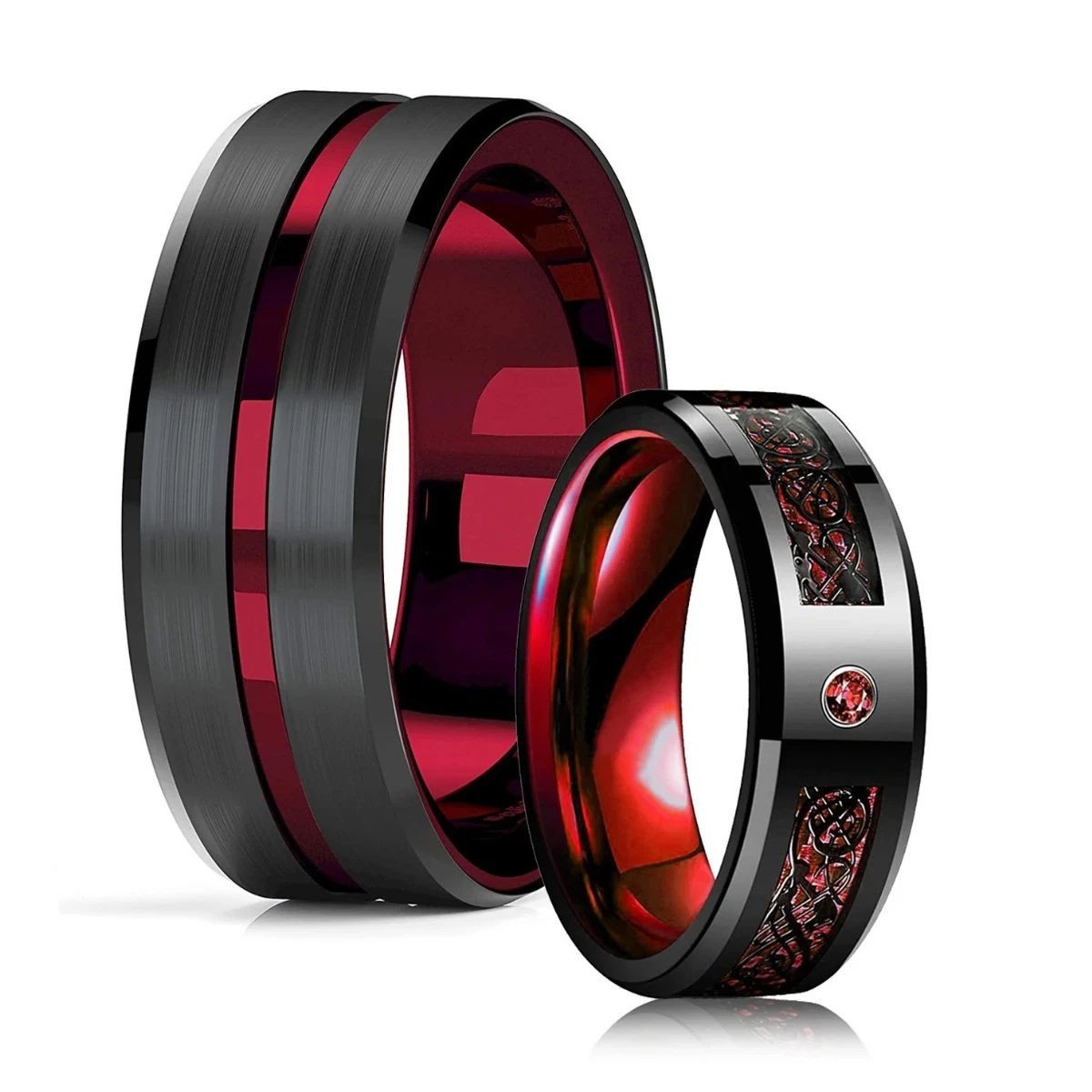 8mm Celtic Dragon Ring Red Carbon Fiber Zircon Stainless Steel Wedding Band