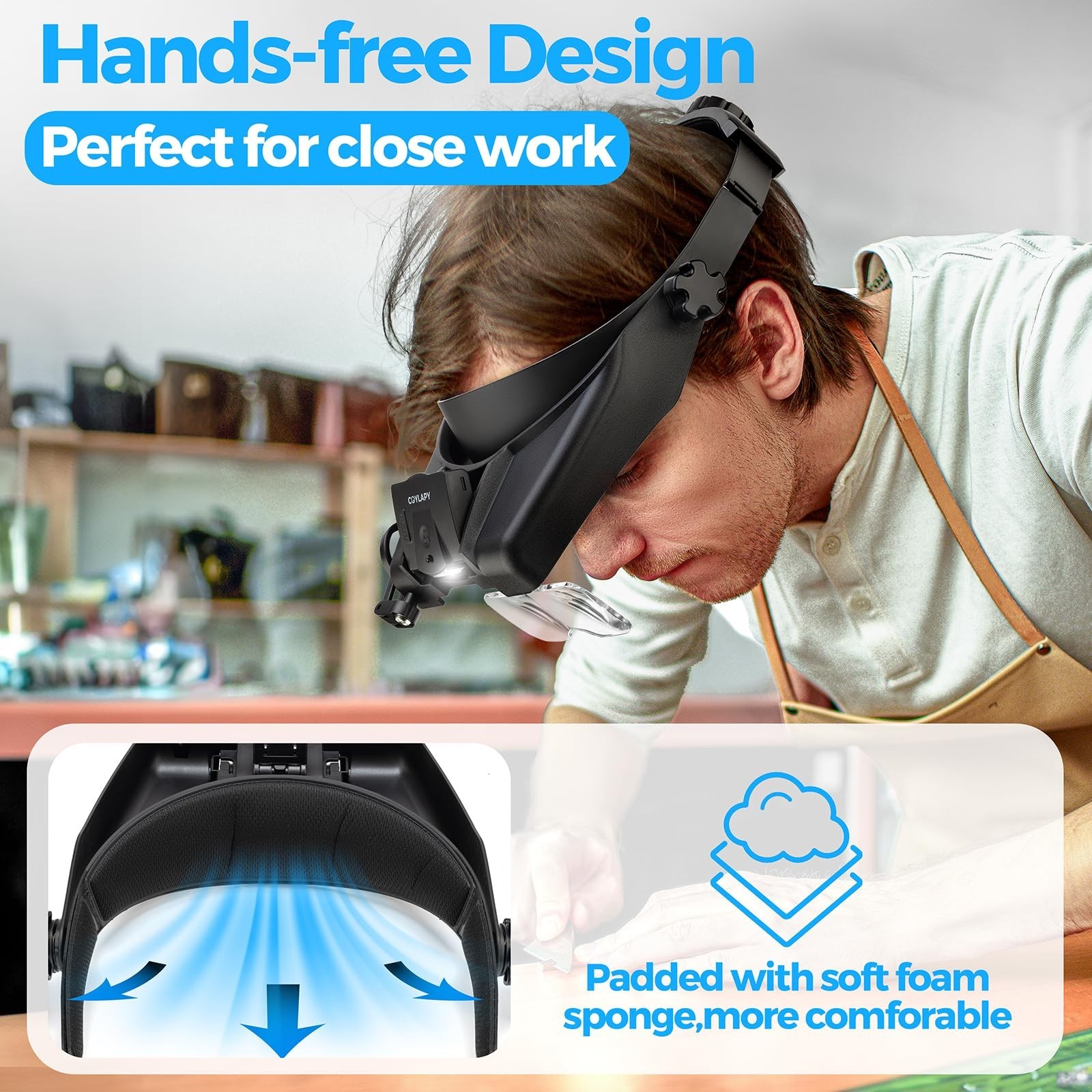 Adjustable 1X-14X Magnifying Glasses with Lights | Rechargeable Headband Magnifi
