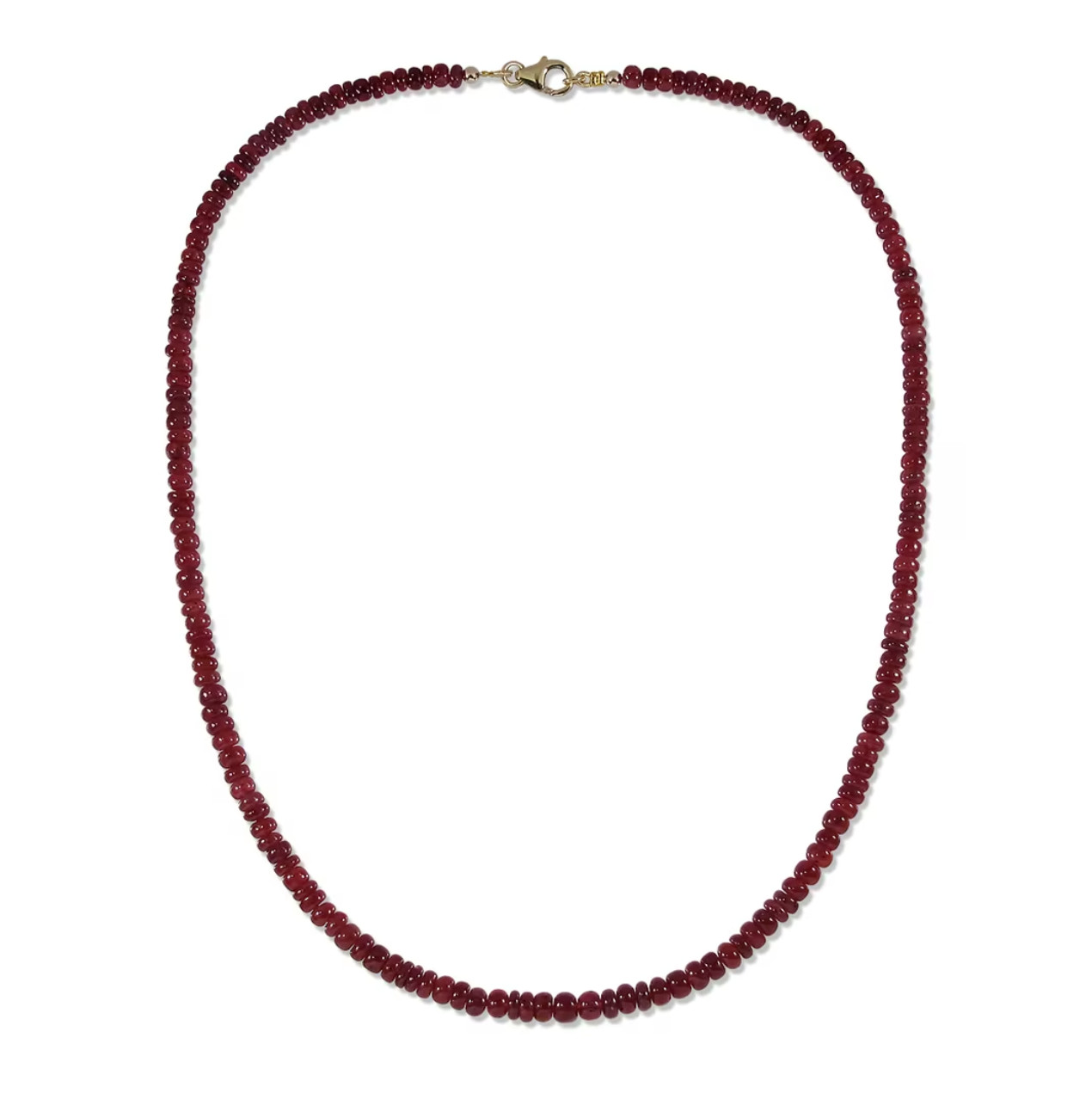 Natural Burma Ruby Necklace Smooth Rondelle Ruby Beads 9K Solid Gold Clasp 18″